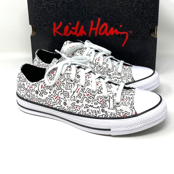 Converse Women's Size 9.5 171860F CTAS OX White Print Black Red Canvas Sneakers - Picture 6 of 11